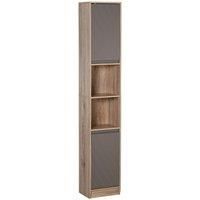 HOMCOM Freestanding Bathroom Storage Cabinet w/ 2 Cupboards 2 Compartments Home Organisation Anti-Tipping Elevated Base 30L x 24W x 170H cm Grey&Brown