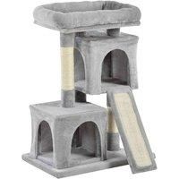 PawHut 83cm Cat Tree Plush Activity Center Sisal Scratching Post 2 House Cushion Perch Grey