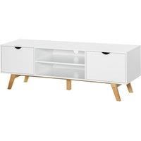 HOMCOM TV Stand Storage Cabinet Media Unit w/Wood Legs Storage Shelves Entertainment Center Modern Living Room Home Furniture White