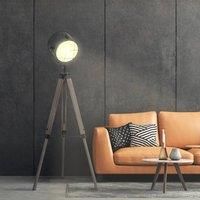 HOMCOM Industrial Style Tripod Floor Lamp for Living Room Bedroom, Vintage Spotlight Reading Lamp with Wooden Legs E27 Base