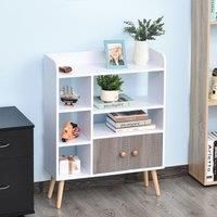 HOMCOM Multi-Shelf Modern Bookcase Freestanding Storage w/Cabinet 6 Shelves Wood Legs Home Office Display Furniture Stylish White