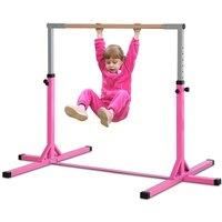 Jouet Kids Adjustable Horizonal Gymnastics Bar with Steel Frame & Wood Bar - Pink