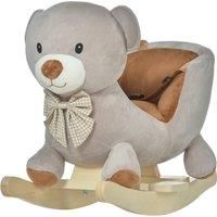 HOMCOM Kids Children Rocking Horse Plush Ride On Bear Seat w/Sound Wood Base Seat Safety Belt Toddler Baby Toy Grey