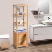 HOMCOM 140cm Bamboo Storage Unit Freestanding Cabinet w/ 3 Shelves Cupboard Bathroom Kitchen Home Tall Utility Organiser
