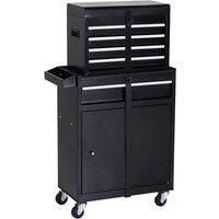 DURHAND 2 in 1 Metal Tool Cabinet Cart Storage Box Cabinet w/ 4 Drawers Pegboard Wheels Chest Black