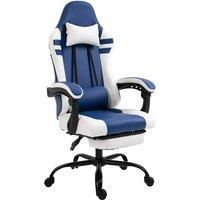 Vinsetto PU Leather Gaming Chair w/Headrest, Footrest, Wheels, Adjustable Height, Racing Gamer Recliner, Blue White
