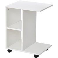 HOMCOM C-Shape End Table Unique Storage Unit w/ 2 Shelves 4 Wheels Freestanding Home Office Furniture Cabinet Square Studio White