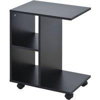 HOMCOM C-Shape End Table Unique Storage Unit w/ 2 Shelves 4 Wheels Freestanding Home Office Furniture Cabinet Square Studio Black