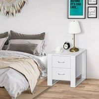 HOMCOM 2 Drawer Modern Boxy Bedside Table w/Handles Elevated Base Melamine Coating Bedroom Storage Furniture Night Stand Organisation White