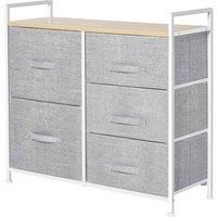 HOMCOM 5 Drawer Linen Basket Storage Unit Home Organisation w/Shelf Handles Metal Frame Adjustable Feet Hallway Home Dresser Grey