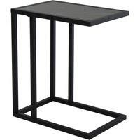 HOMCOM C Shape End Table w/Metal Frame Marble-Effect Top Sofa Side Table Narrow Snack Coffee Table for Living Room Black