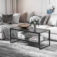 HOMCOM Two-Tier Laminate Marble Print Table Top Coffee Table w/Metal Frame Foot Pads Elegant Modern Style 2 Shelves Home Display Storage Unit Living Room