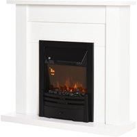 HOMCOM Electric Firplace Suites & Mantelpiece w/LED Flames Remote Marble Stone Modern Curved Surround Intelligent Safe Tempered Glass Adjustable Thermal 1000W/2000W