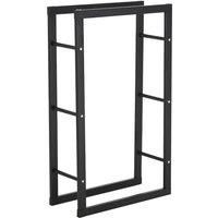 HOMCOM Metal Firewood Log Holder Tall Firewood Rack Indoor Outdoor Fireplace Wood Storage Shelf with Side Rails, Rust-Resistant, Black, 60W x 25D x 100H cm