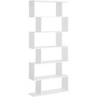 HOMCOM Wooden Wood S Shape Storage Display 6 Shelves Room Divider Unit Chest Bookshelf Bookcase Cupboard Cabinet Home Office Furniture (White)
