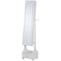 HOMCOM Freestanding Jewellery Cabinet Storage Mirror Armoire w/LED Lights Hooks Drawer Hairdryer Holder Vanity Cabinet Adjustable Home Bedroom Furnishing White