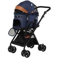 PawHut Luxury Folding Pet Stroller w/ Removable Carrier & Adjustable Canopy Bag  Blue
