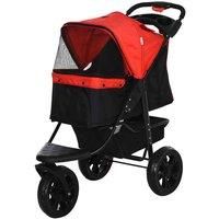 PawHut Folding Pet Stroller 3 Wheel Dog Jogger Travel Carrier Adjustable Canopy Storage Brake Mesh Window for Small Medium Dog Cat Red