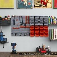 DURHAND 44 Pcs On-Wall Garage DIY Storage Unit w/ 28 Cubes 10 Hooks 2 Boards Screws Organisation Pegboard Tool Equipment Tidy Caddy