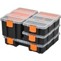 DURHAND Set of 4 Plastic DIY Tool Storage Boxes w/Inside Dividers Locking Lids Home Garage Organisation Stacking Arts Crafts Bolts Black Orange