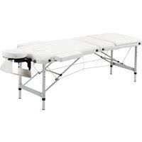 HOMCOM Folding PVC Leather Massage Table Aluminium Frame w/Headrest Armrests Padding Handle Carry Bag Adjustable Height 3-Way Tri-Fold Salon Professional Bed Beauty White