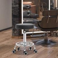 Vinsetto Round PU Leather Salon Working Beautician Stool Adjustable Height w/Footrest Steel Frame Swivel Comfortable Barber Hairdresser Spa Seat Black