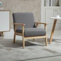 HOMCOM Minimalistic Accent Chair Wood Frame w/Thick Linen Cushions Wide Seat Mid Century Armchair Home Furniture Bedroom Office