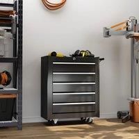 HOMCOM Steel 5-Drawer Tool Storage Cabinet Lockable w/Wheels Handle 2 Keys Garage Equipment Trolley Home Work DIY Workshop Chest Black