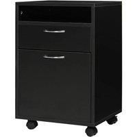 HOMCOM 60cm 2-Drawer Filing Cabinet w/Open Shelf Metal Handles 4 Wheels Office Home File Organiser Paperwork Mobile Printer Black