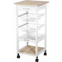 HOMCOM Mobile Rolling Kitchen Island Trolley for Home w/Metal Baskets Trays Shelves Wheels Compact Stylish Storage White