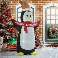 HOMCOM 8ft Inflatable Penguin & Christmas Banner Decoration w/Inner LED Lights Indoor Outdoor Weather-Resistant Shell Fun Cute