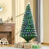 HOMCOM 6FT Multicoloured Artificial Christmas Tree w/Fibre Optic Lights Pre-Lit Modes Metal Stand Star Holder Home Seasonal Decoration