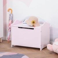 HOMCOM Wooden Kids Children Toy Storage Organizer Chest Safety Hinge Play Room Furniture Pink 60 x 40 x 48 cm