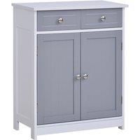 kleankin 75x60cm Freestanding Bathroom Storage Cabinet Unit w/ 2 Drawers Cupboard Adjustable Shelf Metal Handles Traditional Style Grey White
