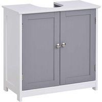 kleankin 60x60cm Retro Under-Sink Storage Cabinet w/Adjustable Shelf Handles Drain Hole Bathroom Cabinet Space Saver Organiser White Grey