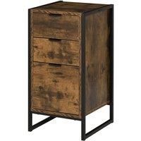 HOMCOM Industrial 3-Drawer Storage Chest Cabinet Organizer Metal Frame Freestanding Unit, Perfect for Bedroom Living Room, Brown