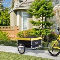 HOMCOM Two-Wheel Bicycle Large Cargo Wagon Trailer Oxford Fabric, Folding Storage, & Removable Cover, Yellow