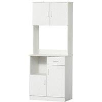 HOMCOM Modern Freestanding Kitchen Cupboard Storage Organiser with Microwave Counter, 2 Cabinets, & Adjustable Shelves, White