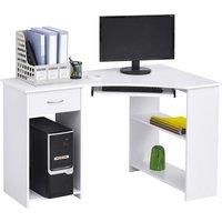 HOMCOM L-Shaped Corner Computer Desk w/ 2 Shelves Wide Worktop Keyboard Tray Drawer & CPU Stand Home Office Study Bedroom Furniture White