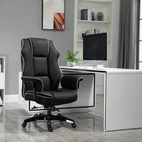 Vinsetto Piped PU Leather Padded High-Back Computer Office Gaming Chair Swivel Desk Seat Ergonomic Recliner w/Armrests Adjustable Seat Height Black