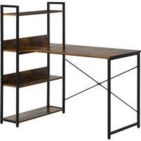 HOMCOM Retro Industrial Computer Desk Home Office Table with 4-Tier Storage Shelf Metal Frame Computer Workstation for Home Office, Brown
