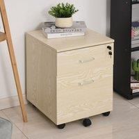 Vinsetto 2-Drawer Locking Office Filing Cabinet w/ 5 Wheels Rolling Storage Hanging Legal Letter Files Cupboard Home Organisation Oak Brown