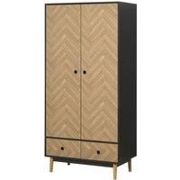 HOMCOM 2 Door Wardrobe With Hanging Rod And 2 Drawers 90X50X190Cm Dark Grey