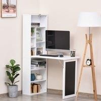 HOMCOM Fold-out Convertible Writing Desk Wall Mount Cabinet with Blackboard and Side Shelf Multi-Function Home Office Workstation, White 98 x 51 cm