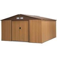 Outsunny 13 x 11ft Garden Metal Storage Shed Outdoor Storage Shed with Foundation Ventilation & Doors, Yellow