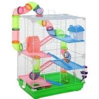 4-Tier Vibrant & Fun Hamster Cage w/ Tunnels Exercise Wheel House - Pawhut