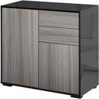HOMCOM High Gloss Sideboard, Side Cabinet, Push-Open Design with 2 Drawer for Living Room, Bedroom, Light Grey and Black
