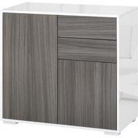 HOMCOM High Gloss Sideboard, Side Cabinet, Push-Open Design with 2 Drawer for Living Room, Bedroom, Light Grey and White