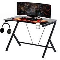 HOMCOM Gaming Desk Computer Table Metal Frame with Cup Holder, Headphone Hook, Cable Hole, Black