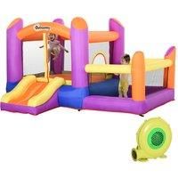 Outsunny - Kids 2-House Bouncy Castle House Inflatable Trampoline Slide 3-12 Yrs